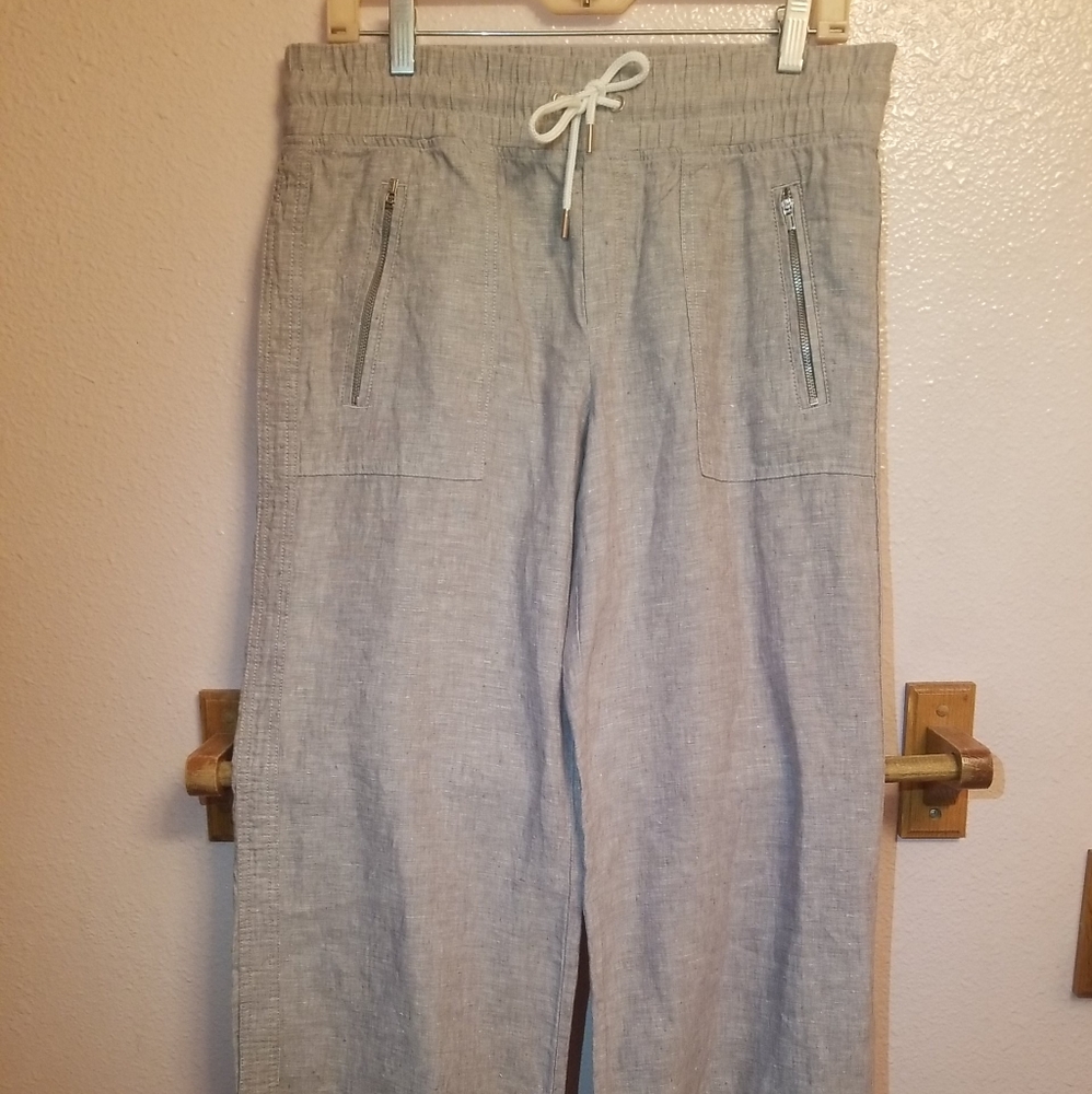 Athleta Cabo Linen Wide Leg Pant Grey Size 6